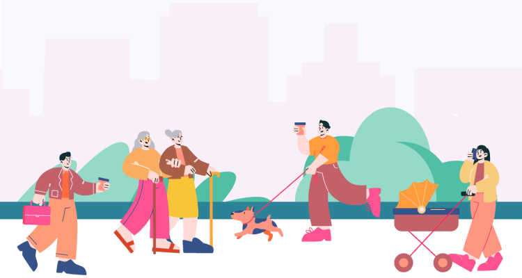社会をで生きる人々を描いたイラスト